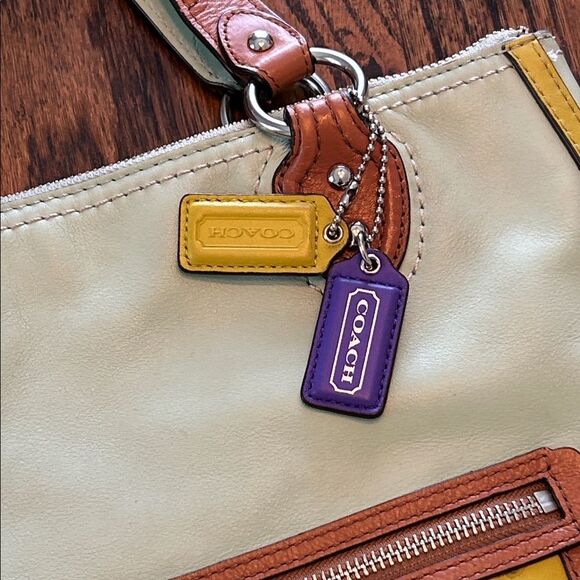 Coach Hallie Tote Bag in Green, Yellow, and Tan - Picture 3 of 12